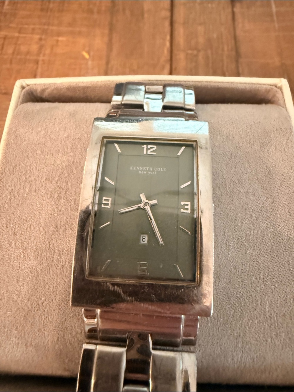Kenneth Cole New York Men’s Rectangular Green Dial Stainless Steel Watch Date